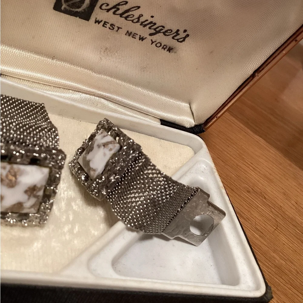 VTG men’s square mesh, Marble Center Stone Cuff Links unique